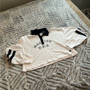 NWT Hollister cropped polo trendy blue white tee stripes Malibu LARGE bundle me!